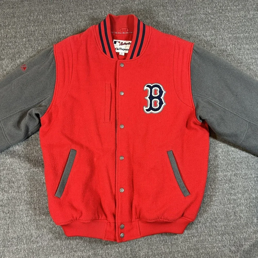 Vintage Majestic MLB Boston Red Sox Quilted Wool Bomber Varsity Jacket Size XL - Picture 1 of 14
